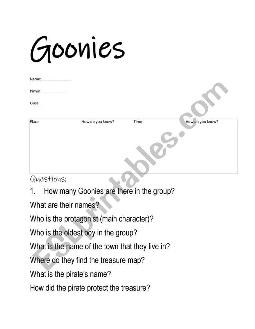 Goonies Movie Graphic Organizer