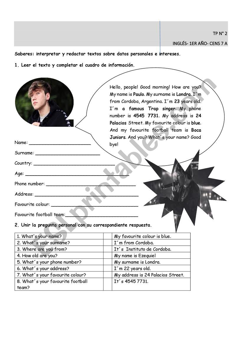 PERSONAL INFORMATION worksheet