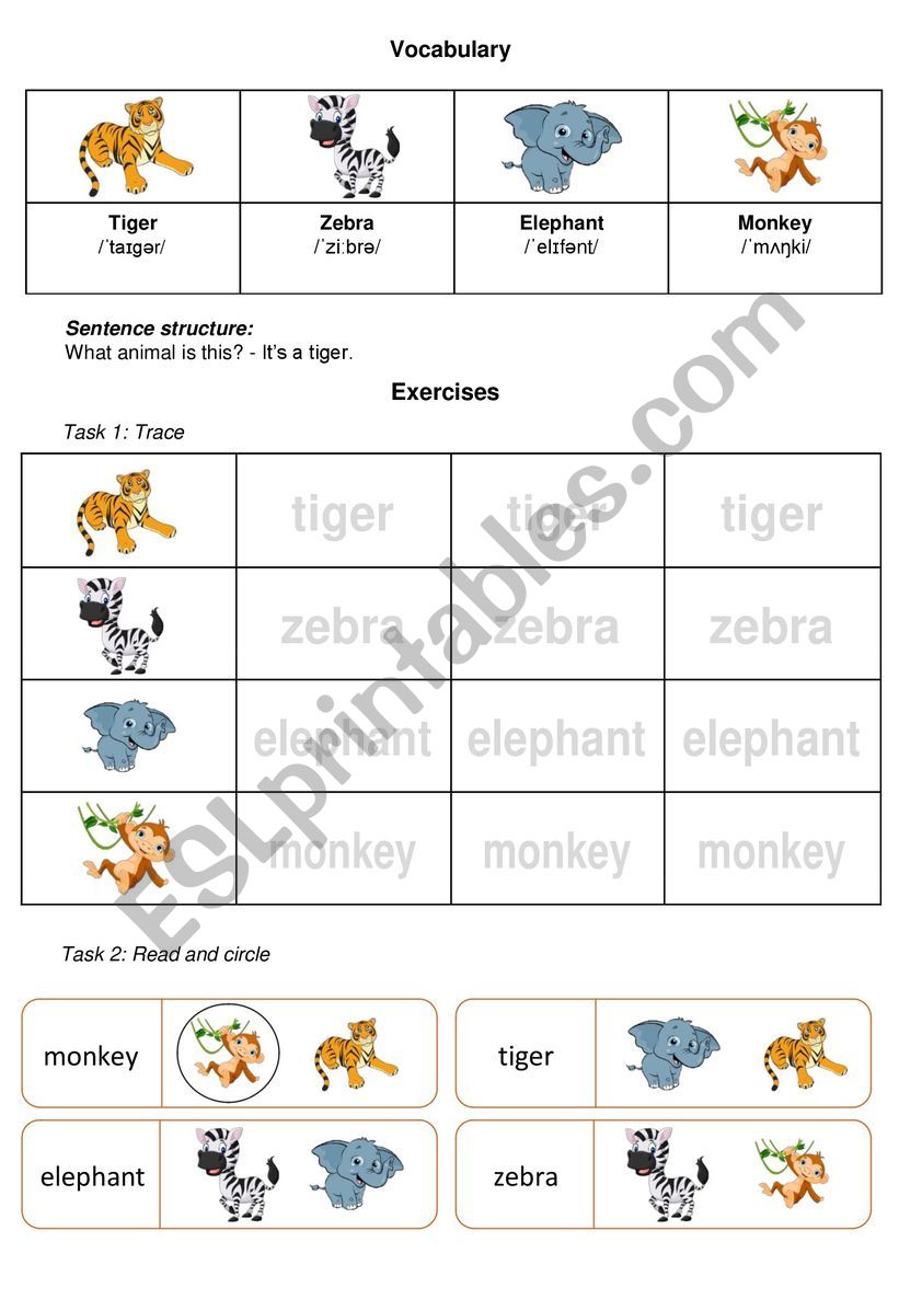 Animal worksheet for kids worksheet