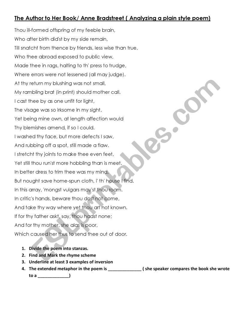 An author to her book worksheet