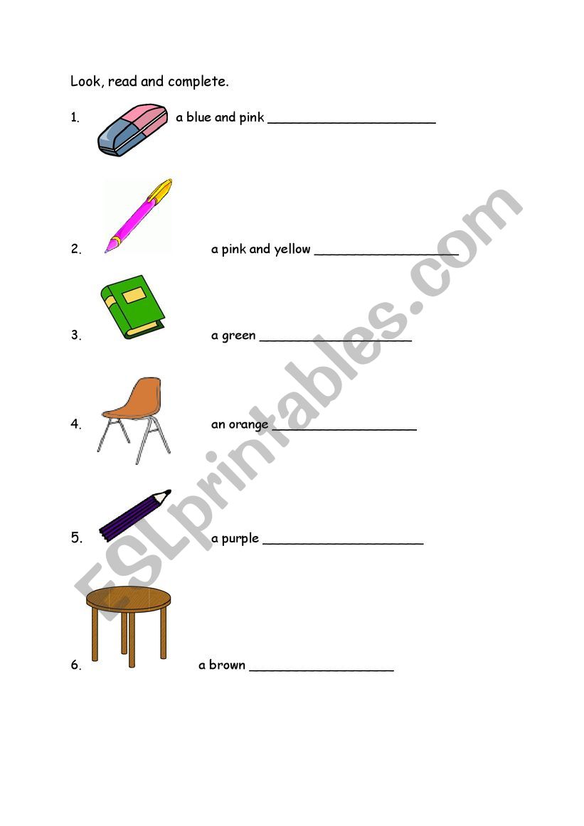 School objects worksheet