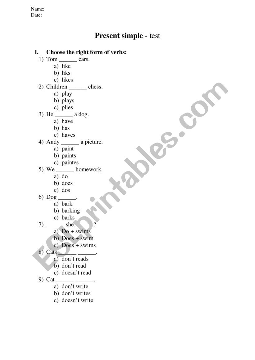 Present simple worksheet
