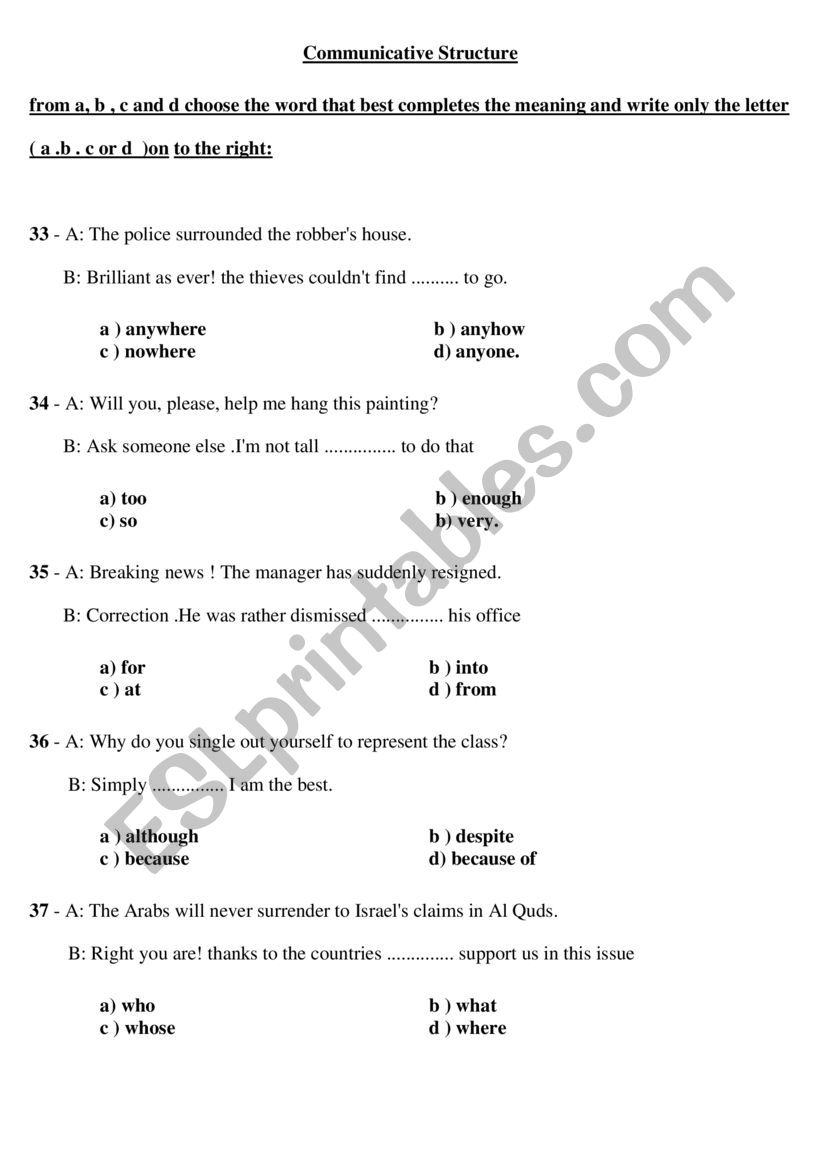 Structure worksheet