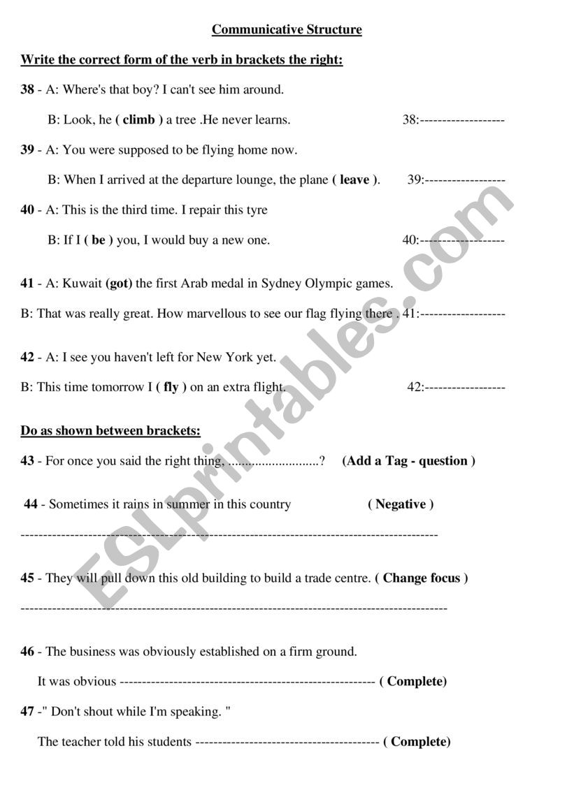 Structure worksheet