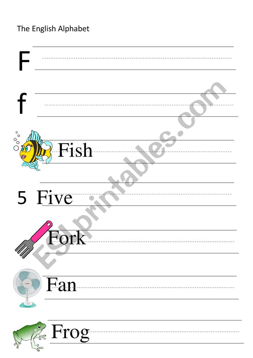 F-letter and words writing worksheet