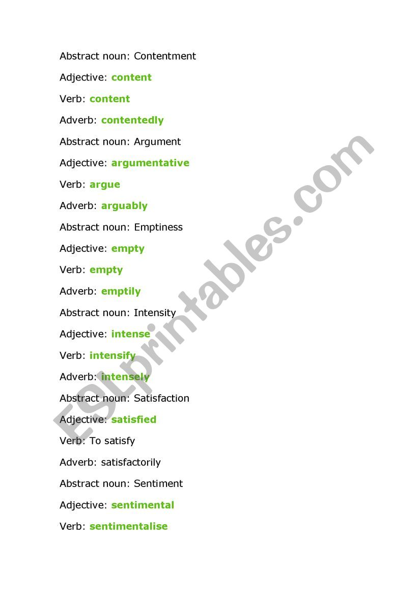 Nouns And Adjectives List worksheet