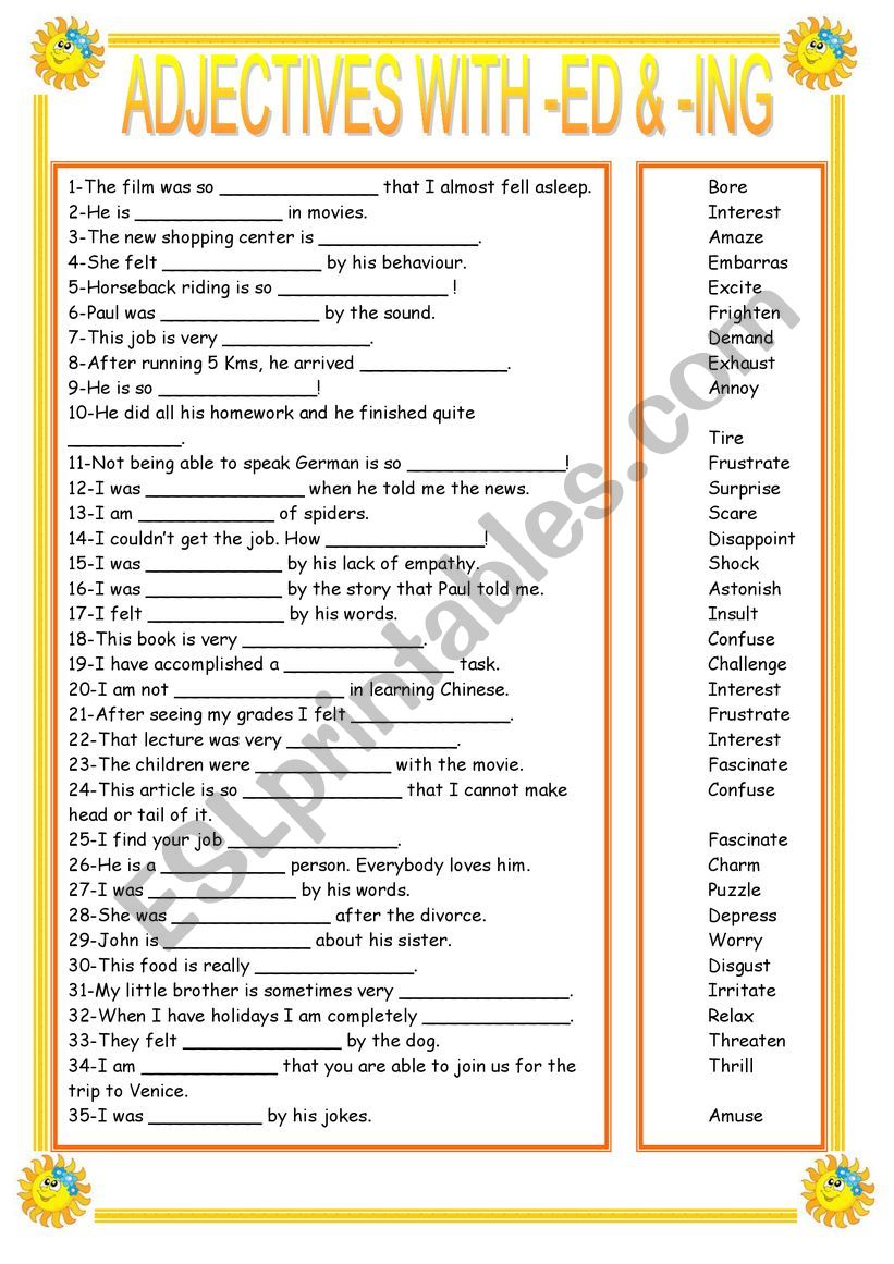 Adjectives -ed -ing worksheet