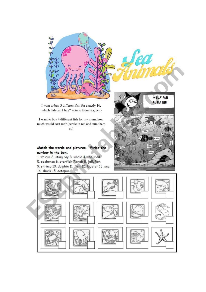 Sea Animals fun worksheet