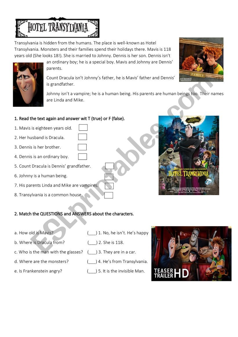 Hotel transylvania worksheet