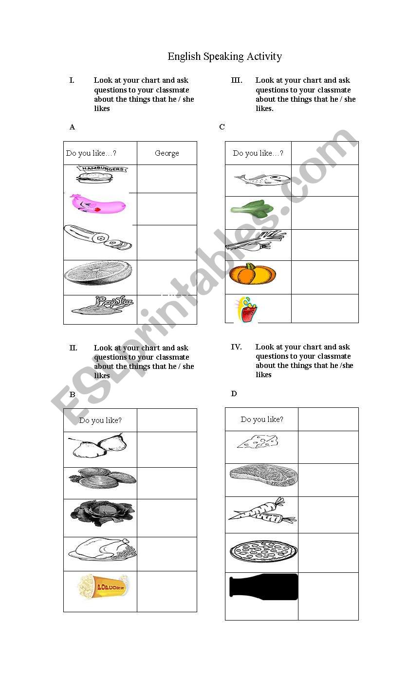 Like and Dislikes worksheet