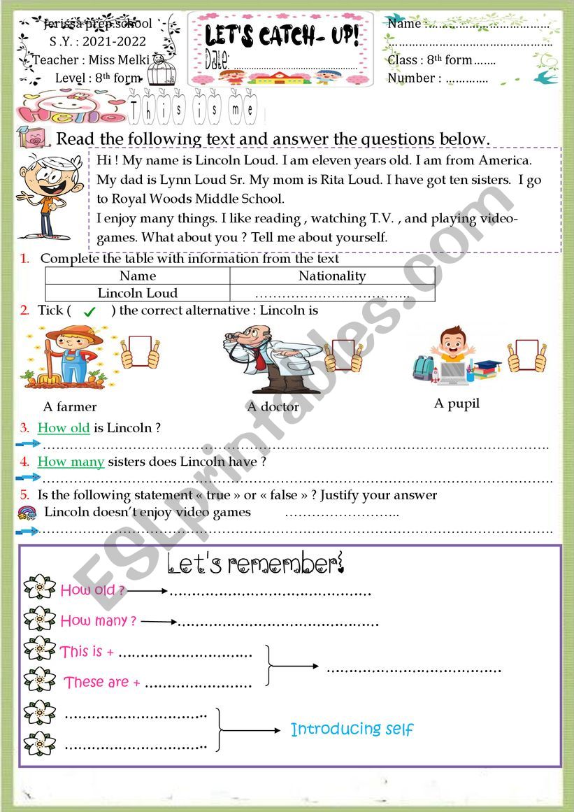 8th form review worksheet