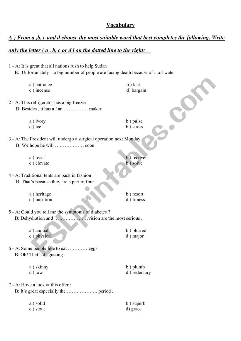 Vocabulary worksheet