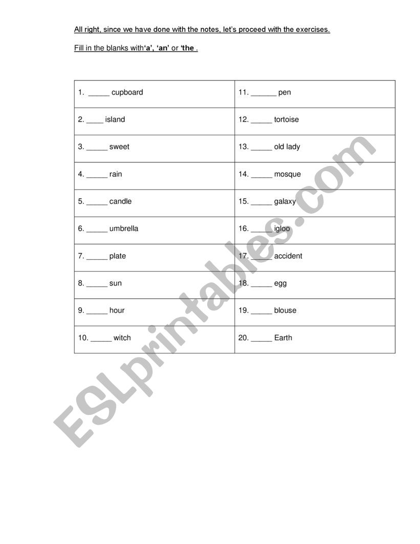 Article worksheet
