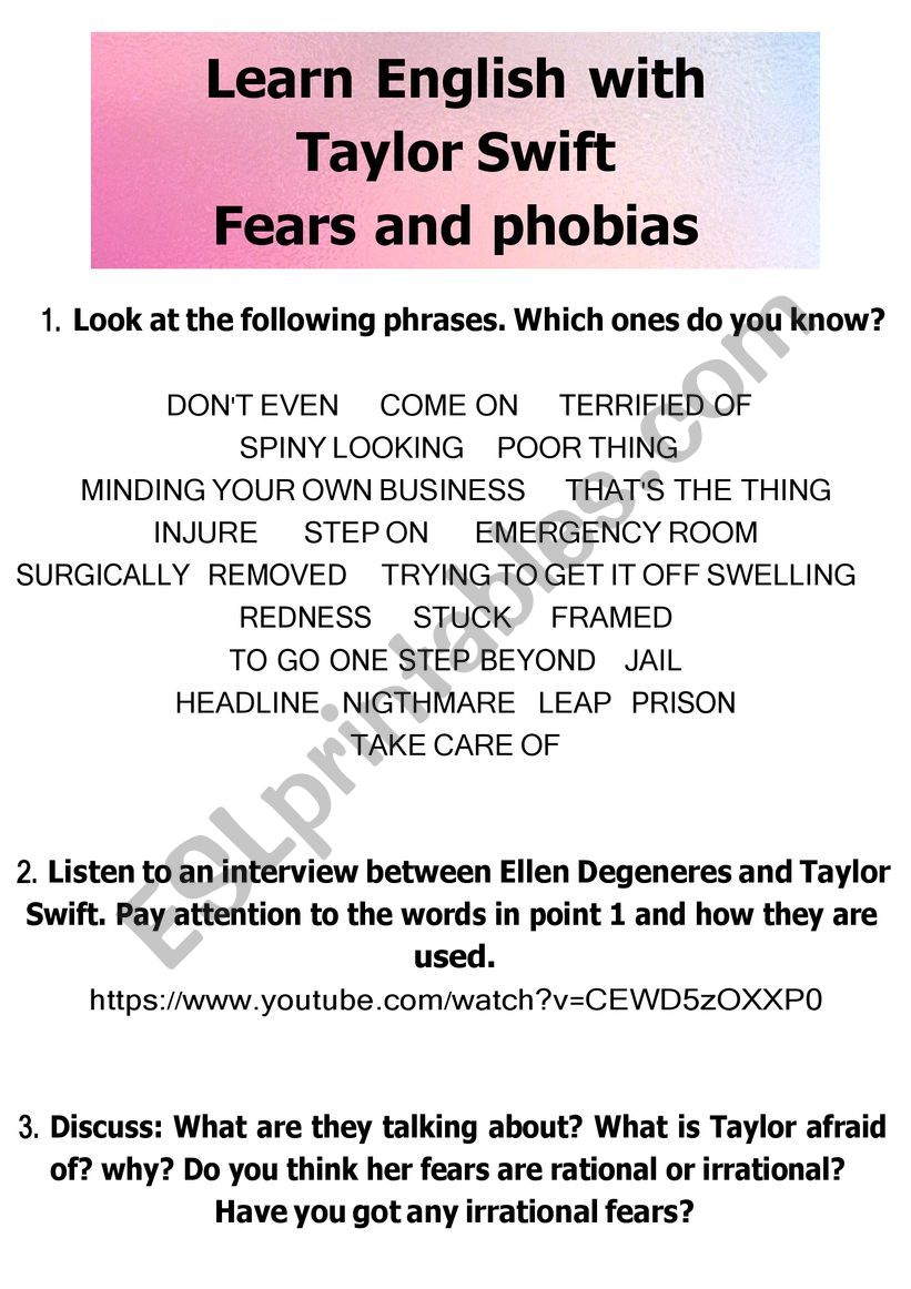 TAYLOR SWIFT INTERVIEW- FEARS AND PHOBIAS