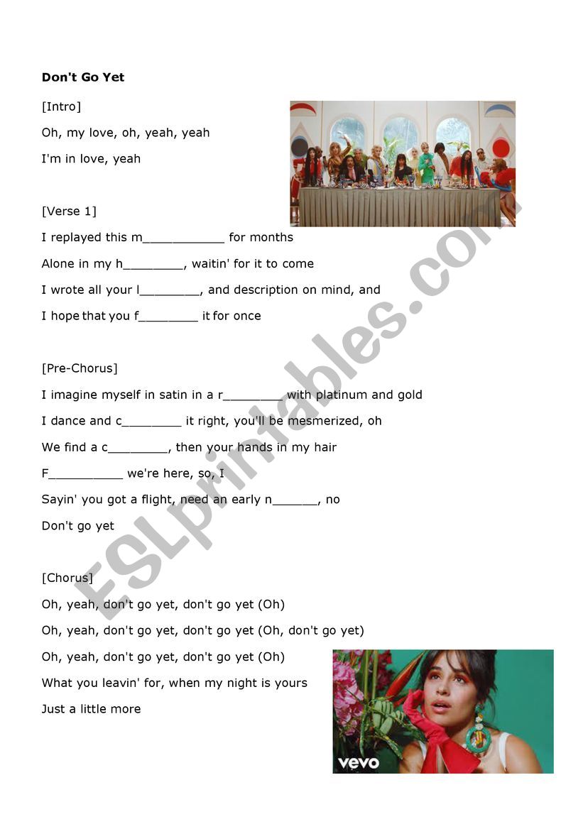 Camila cabello dont go yet worksheet