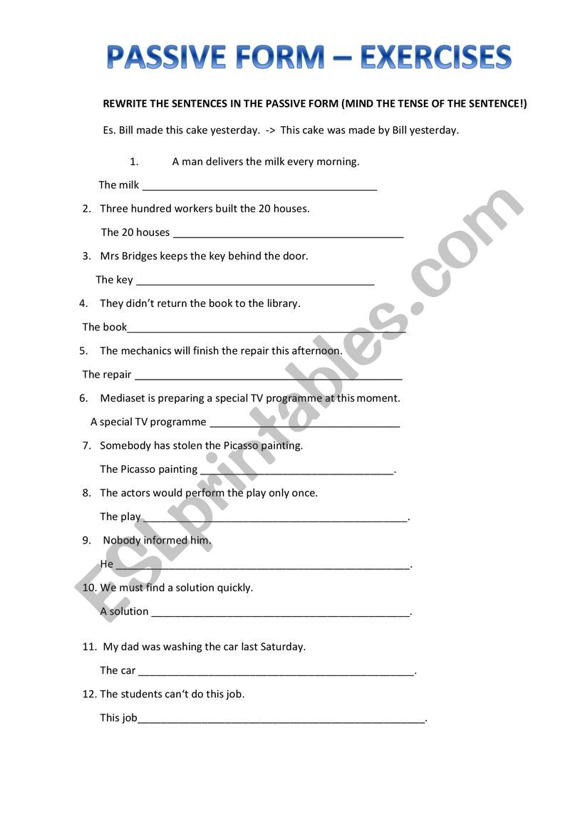 Passive Voice Exercises  worksheet