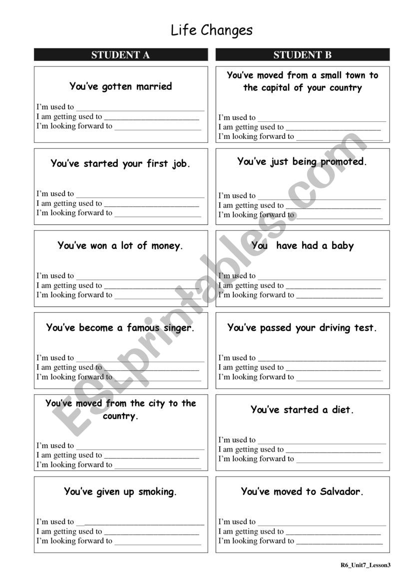 Used to - Pair work worksheet