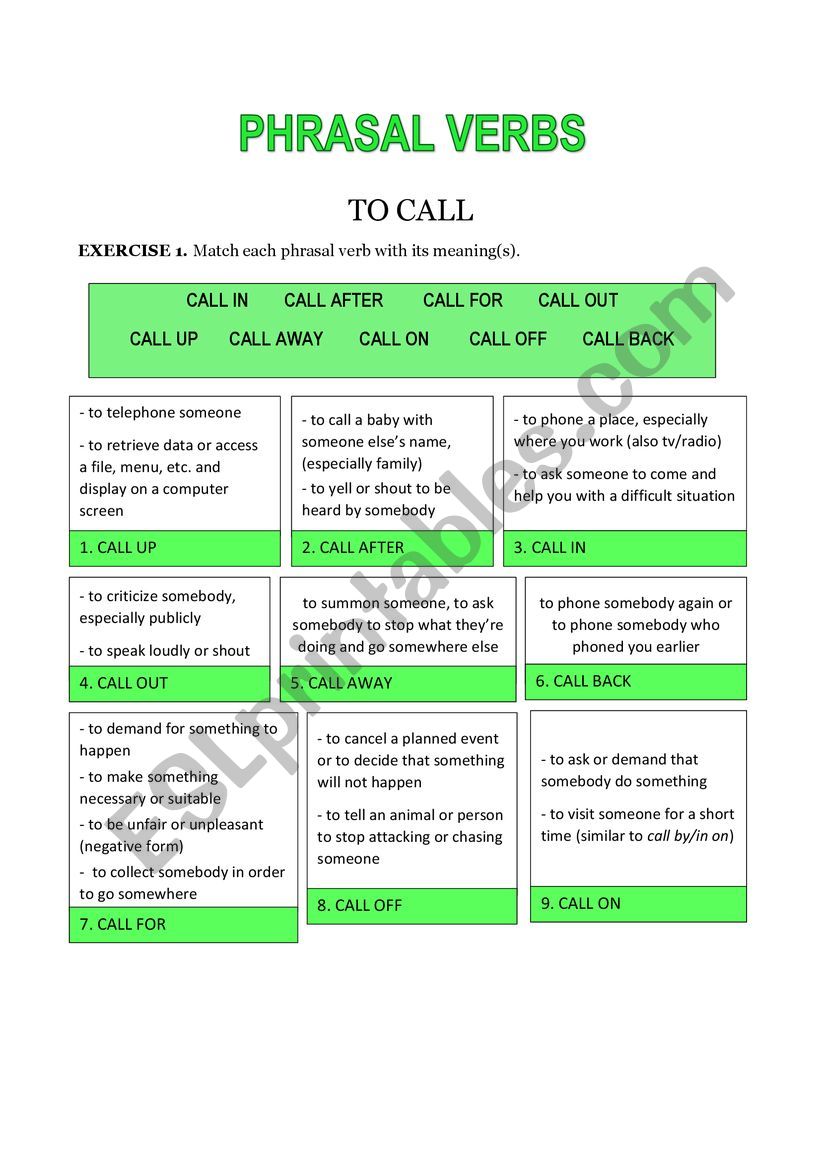 Phrasal verbs with Call + Answer Key