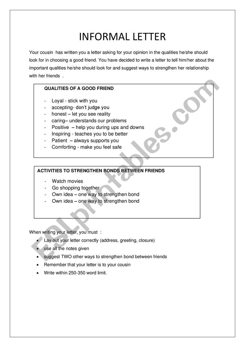 INFORMAL LETTER (1) worksheet