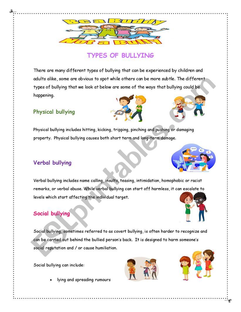 TYPES OF BULLYING worksheet