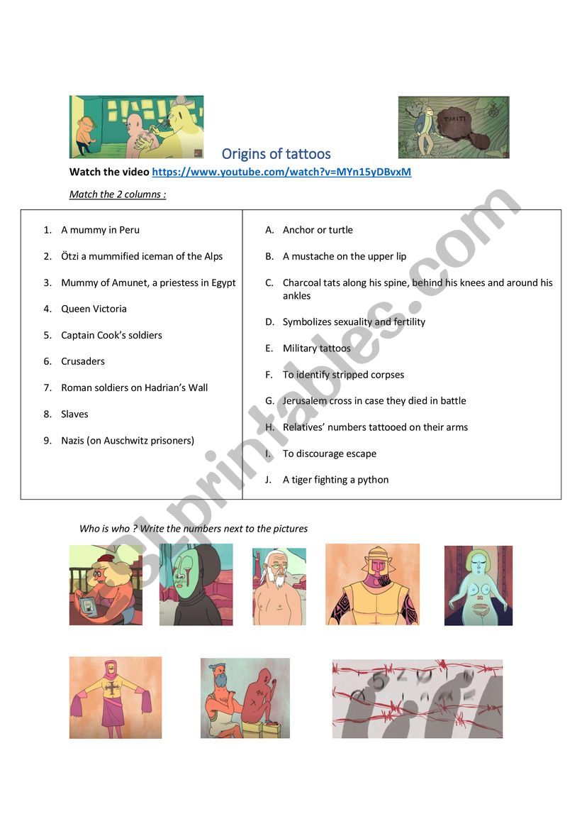 Origins of tattoos worksheet