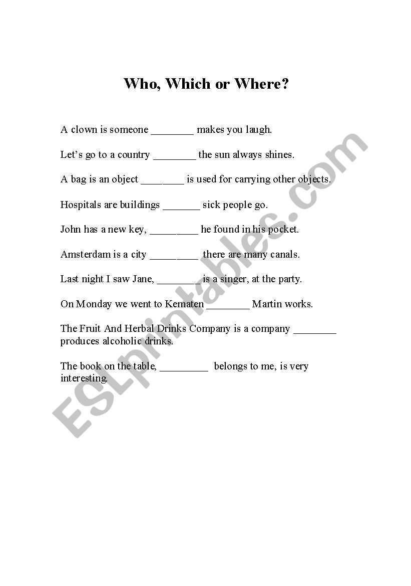 Relative Clauses worksheet