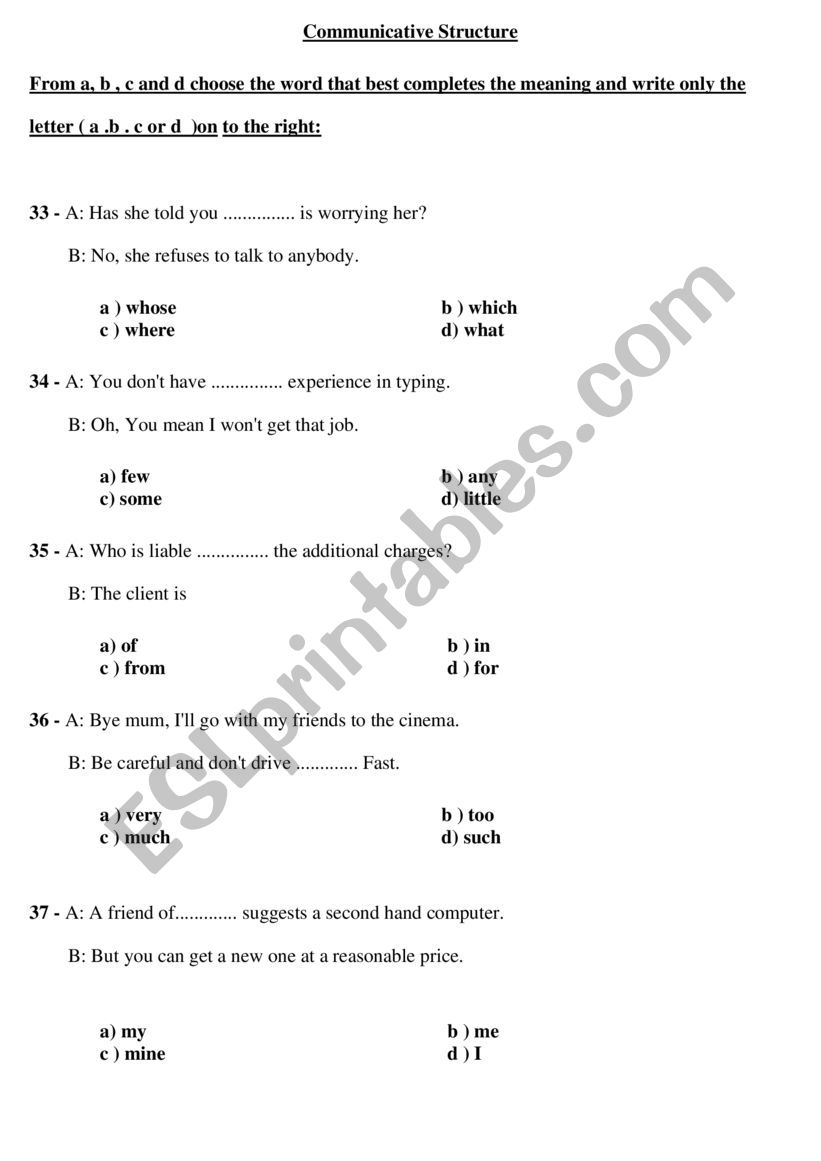 Structure worksheet