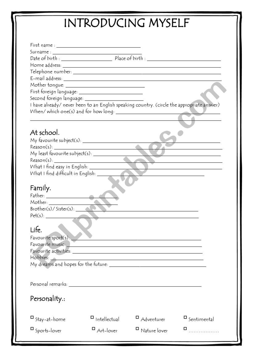 introduce yourself worksheet