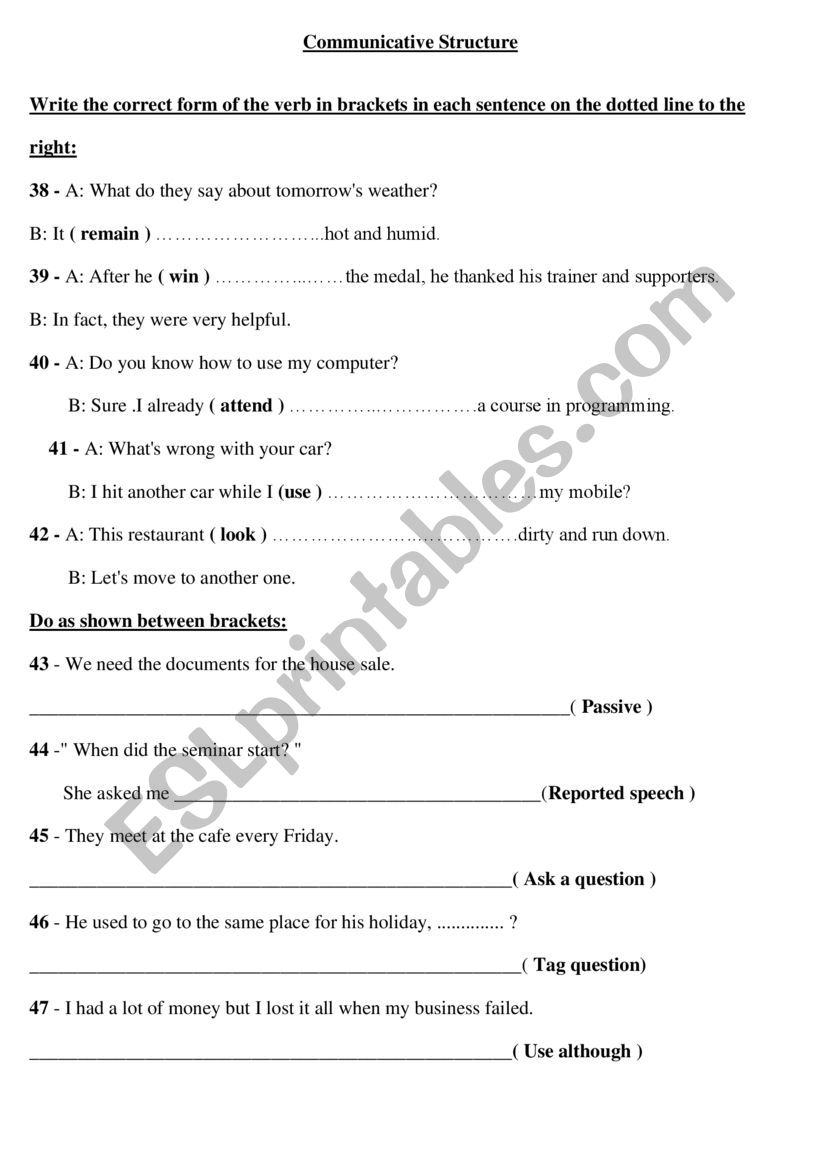 Structure worksheet