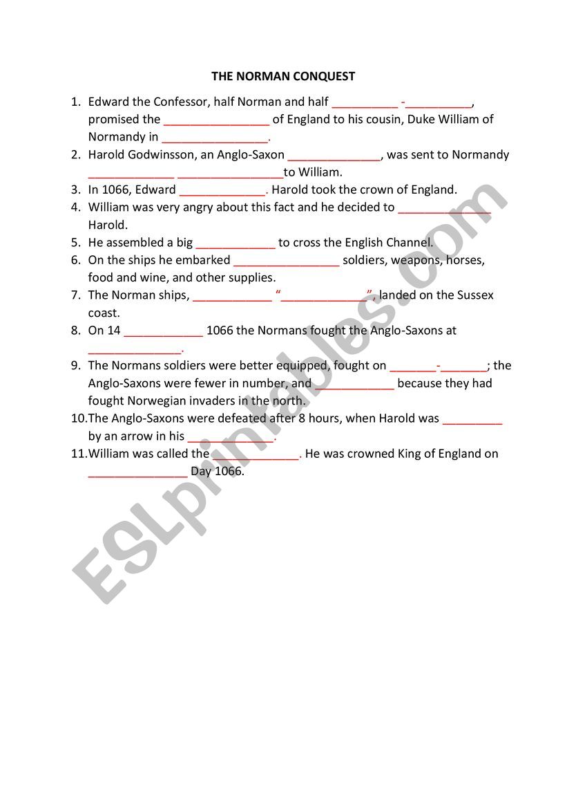 The Norman Conquest worksheet