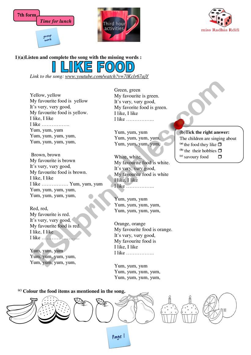 Time for lunch(group session) worksheet