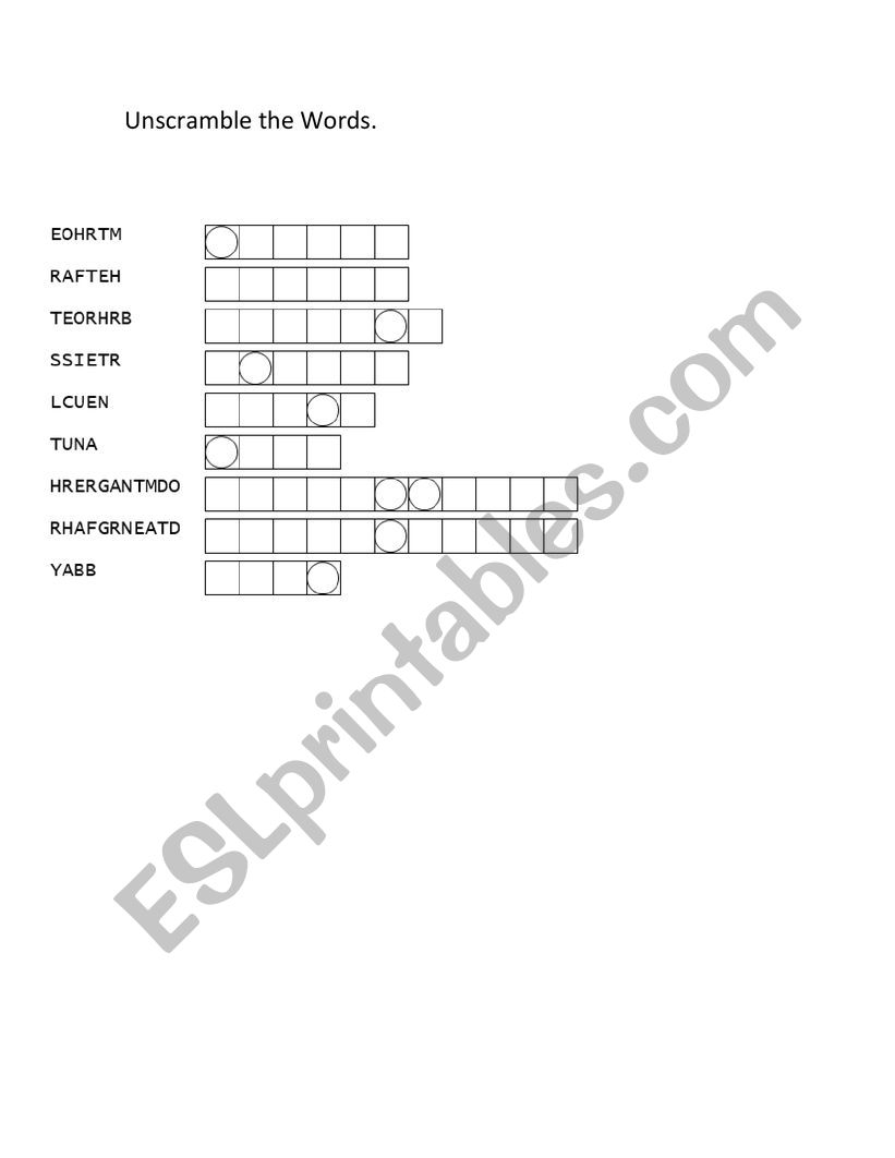 BAsic Family Members worksheet