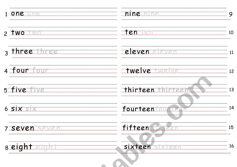 number writing practice (1-16)