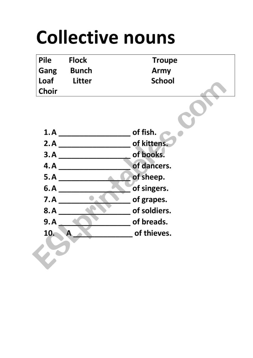 Collective nouns worksheet