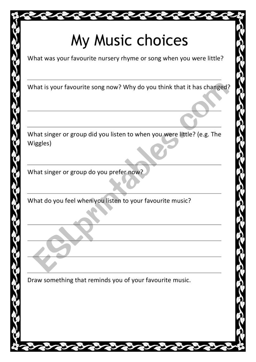 Music Choices worksheet