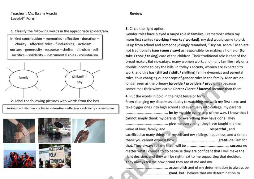 4th Form - Review worksheet