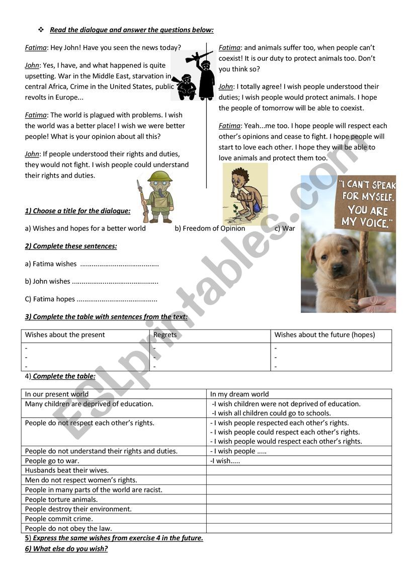 Expressing wishes and hopes worksheet