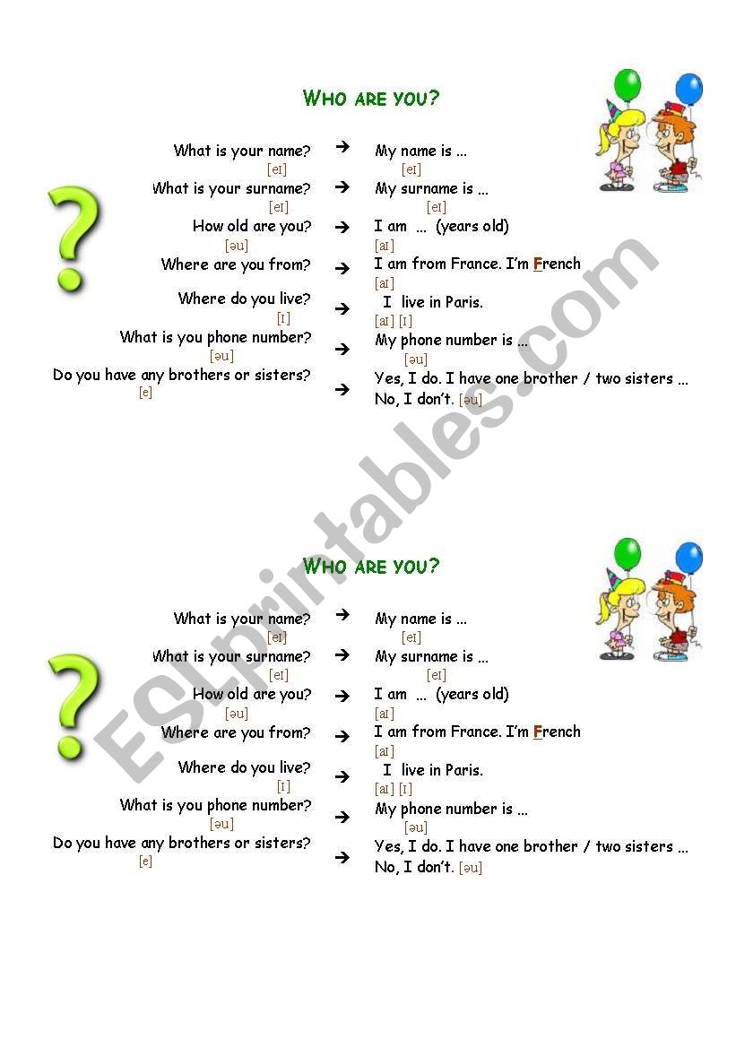 Who are you ? worksheet