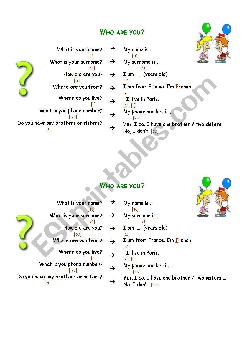 Who are you ? worksheet