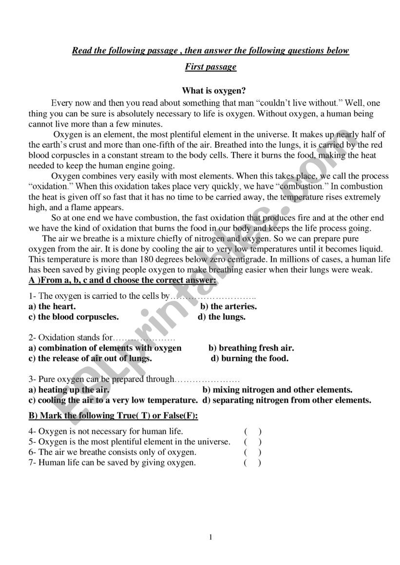 Reading Comprehension worksheet