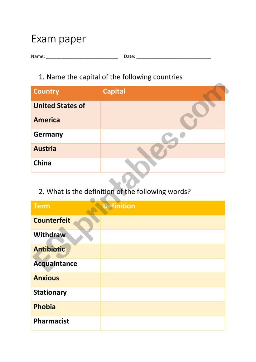 General knowledge quiz worksheet