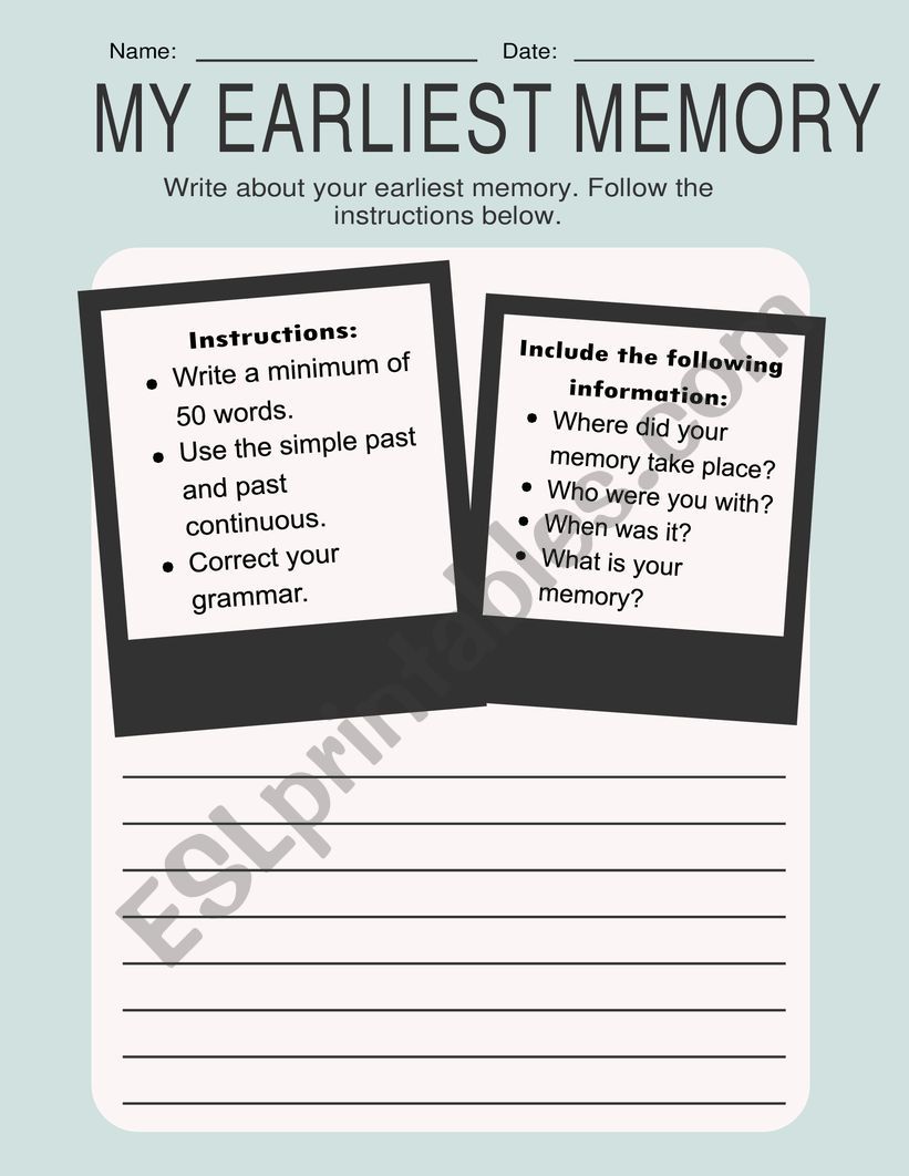 My Earliest Memory worksheet