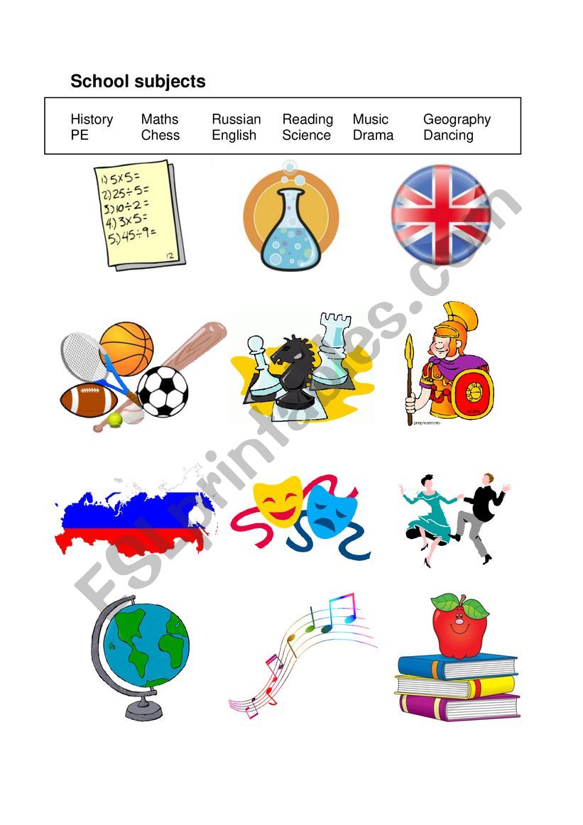 School subjects worksheet