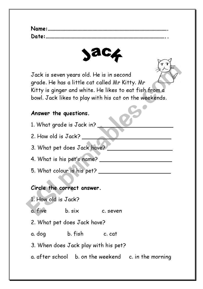 comprehension worksheet