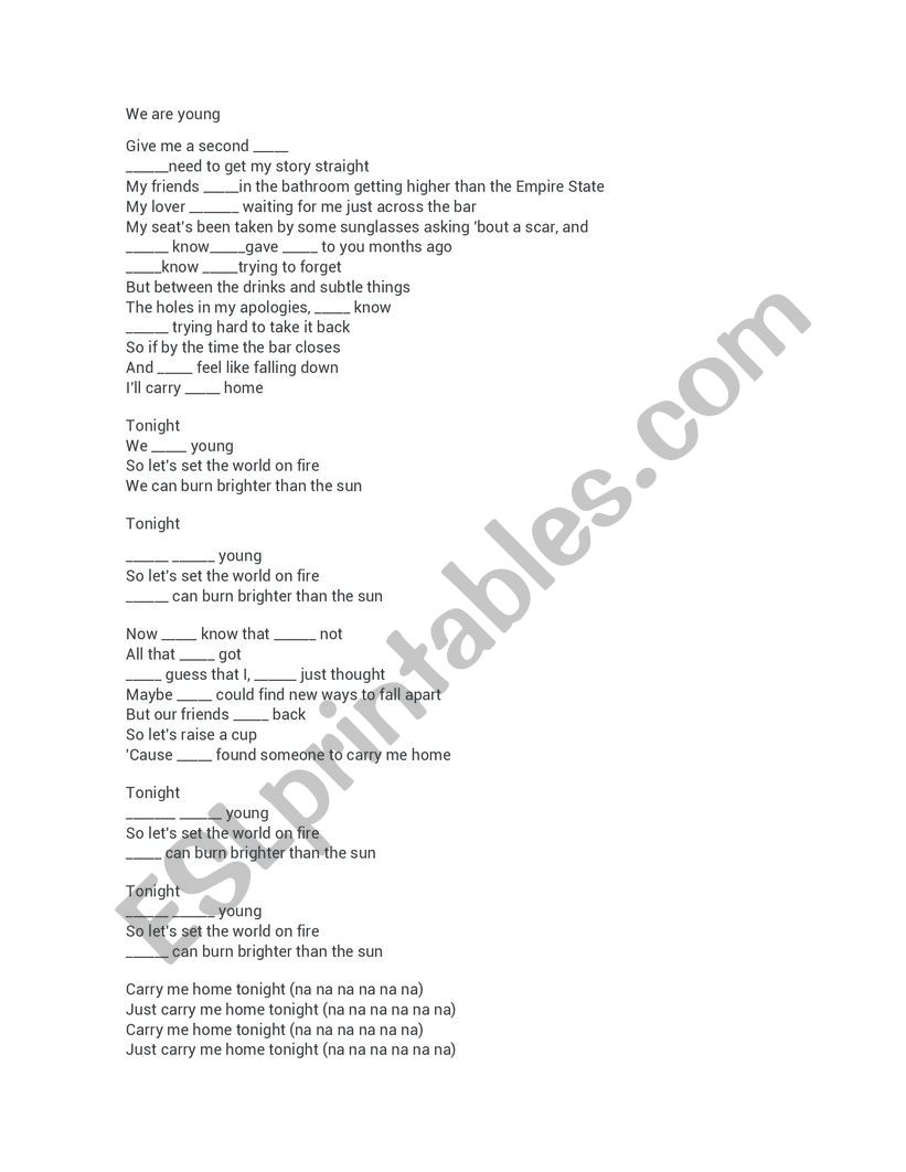 Song verb to be worksheet
