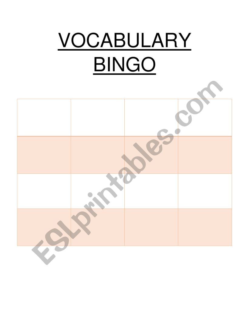 vocabulary bingo worksheet