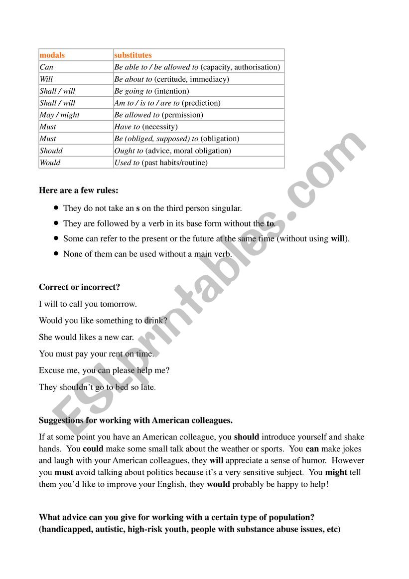 Modals worksheet