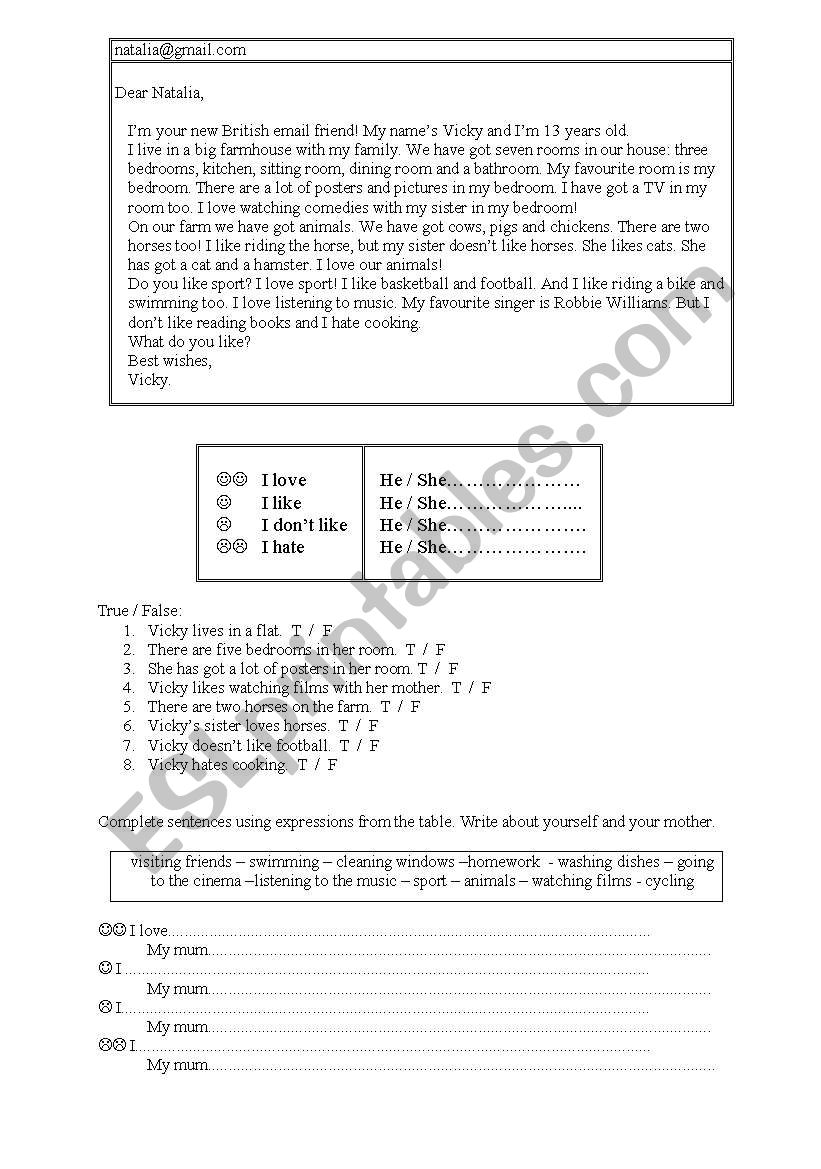 Reading & feelings worksheet