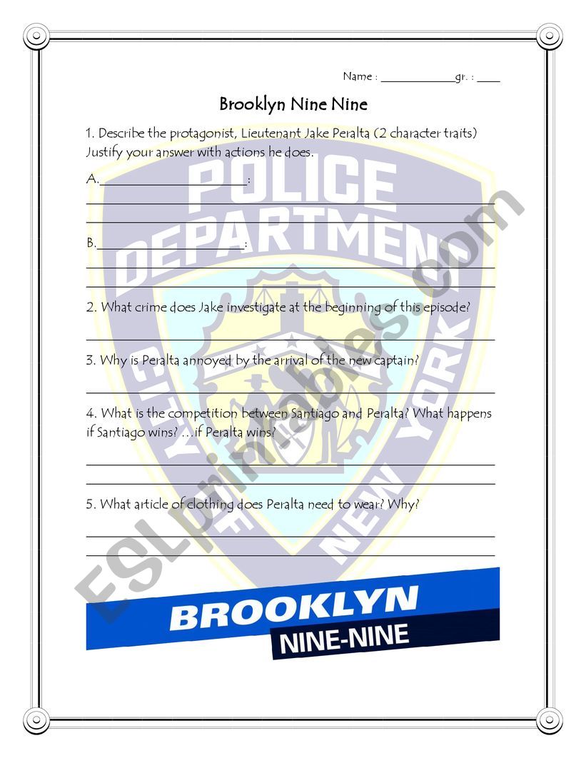 Brooklyn Nie-Nine worksheet