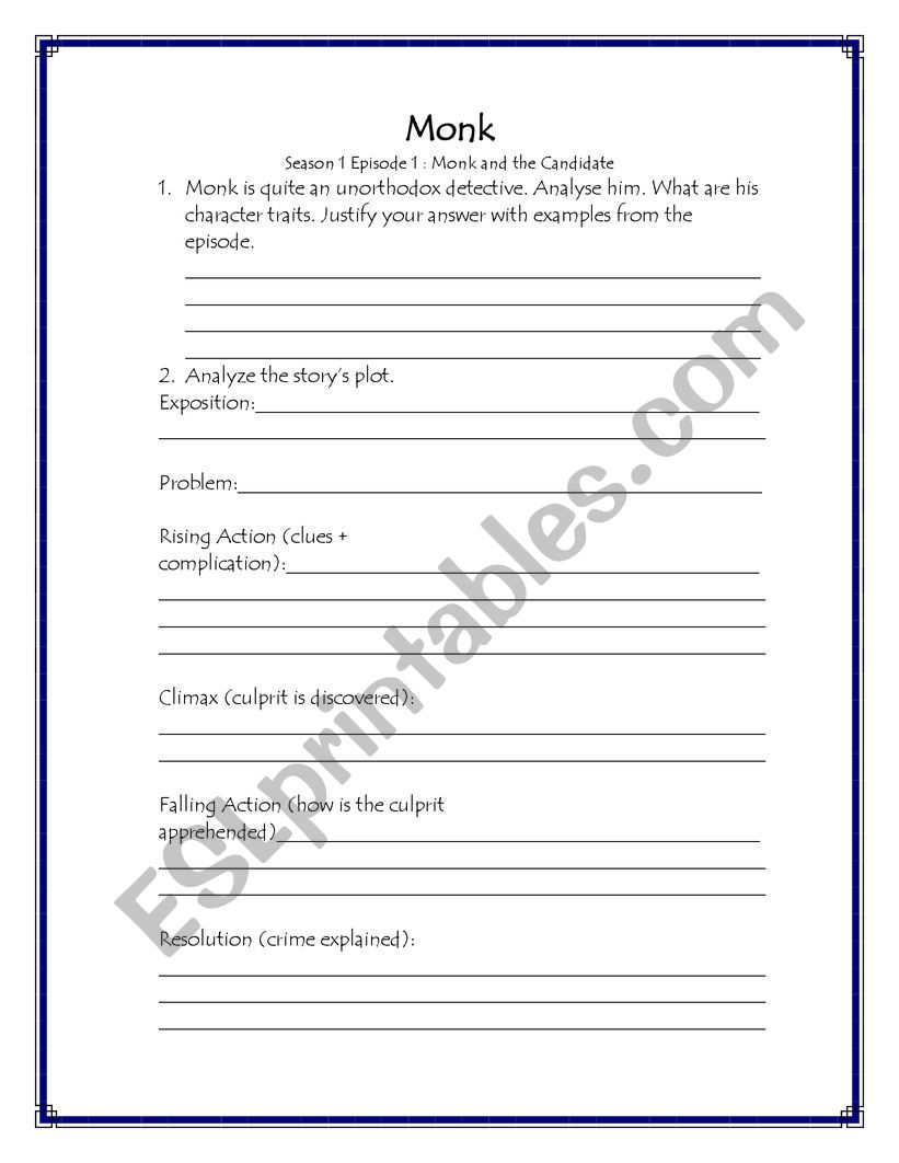 Monkï¿½s Plot Diagram worksheet